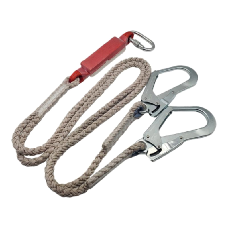 KA-L02 Fall Arrest Shock Absorber Twin Lanyard Dengan Tali Poliamida, 2 Kait Scafford, 1 Carabiner.