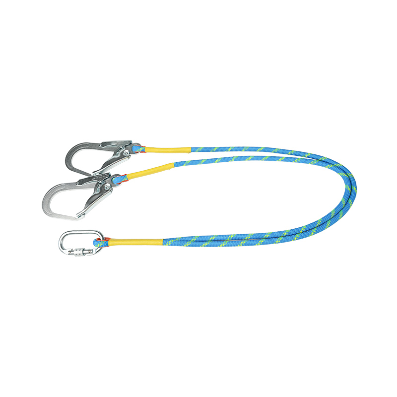 L13 Tali Penahan Tali Lanyard ganda, 2 Kait dan satu carabiner