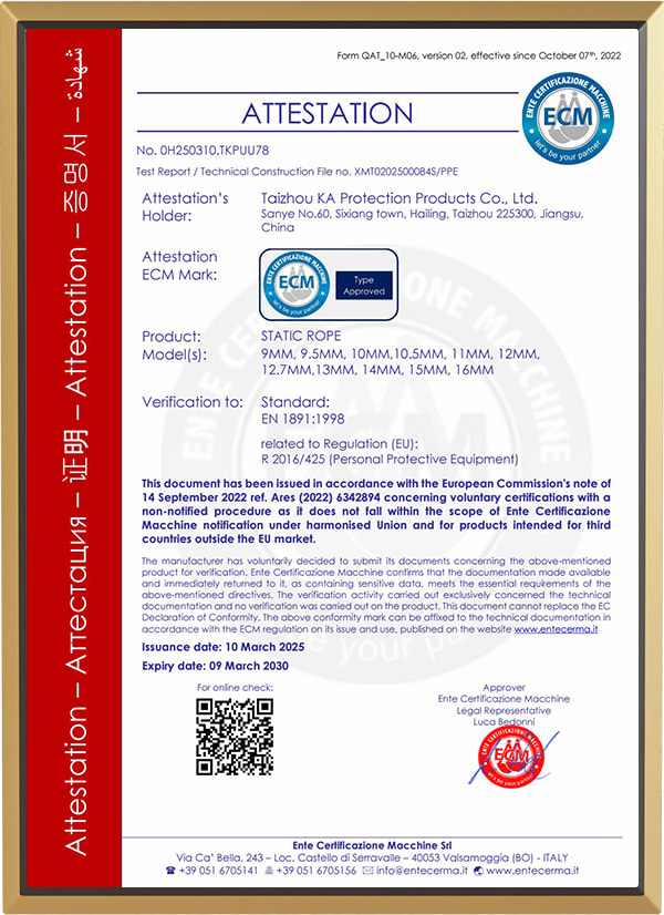 Sertifikat CE untuk tali