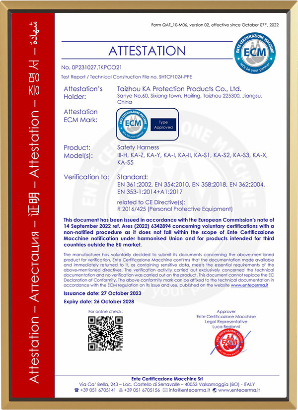 Sertifikat untuk tali pengaman